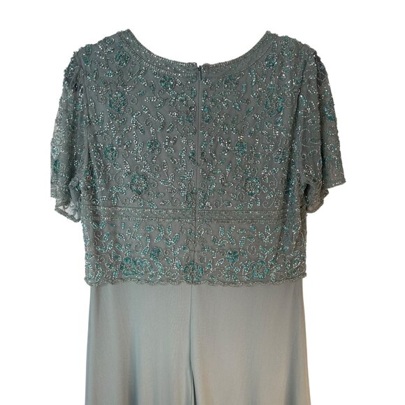 Pisarro Nights Size 10 Aqua Green Beaded Short Sleeve Evening Dress - Picture 13 of 16